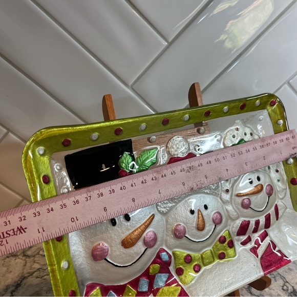 Vintage Glass Snowman Christmas Candy Dish Painted - Picture 2 of 5